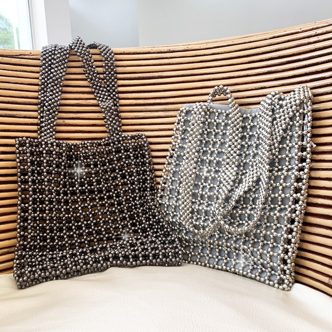 비브슈 보석 반짝이 비즈 여성 토트백