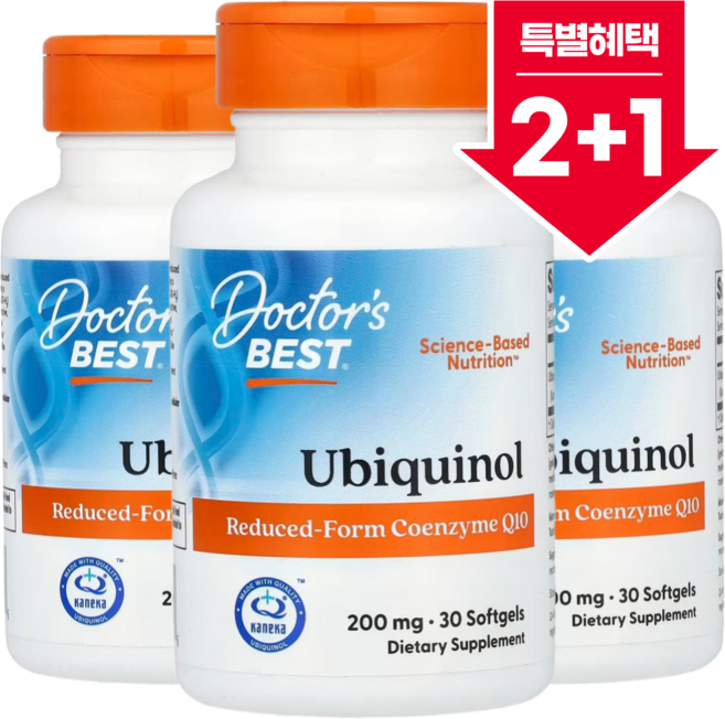 2+1 닥터스베스트 유비퀴놀 활성형 CoQ10 카네카 함유 200mg 소프트젤 30정 / 해외직구 미국정품, 3개
