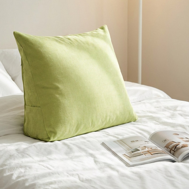 침대 헤드쿠션 삼각등받이 베개쿠션 셰니엘 허리쿠션 소파 [고탄성/세탁가능], 연두색