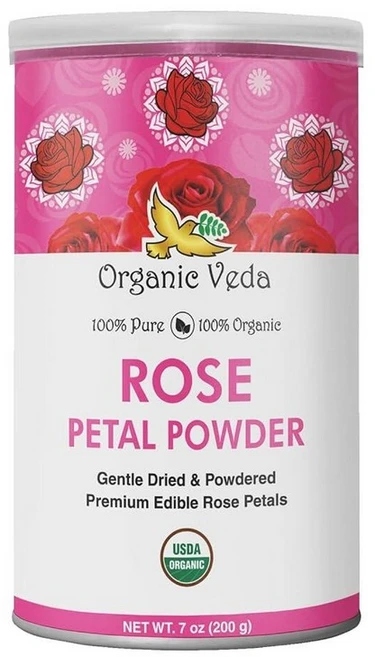 Organic Veda 식용 장미 꽃잎 파우더 - 요리 허브 티 스무디 토핑용 DIY 페이스 마스크 스킨 및 헤어 케어용 천연 로즈 비건 글루텐 없음 (198.4g(7, 1 - 쿠팡