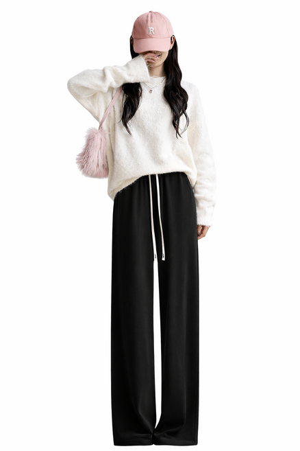 MINA STYLE 골지 와이드팬츠 플리츠 하이웨이스트 체형커버 봄 가을바지