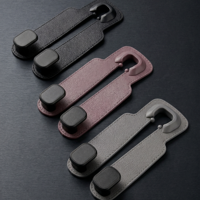 프리미엄 가죽 2in1 차량용 헤드레스트 가방 걸이 스마트폰 뒷좌석 거치대, 브라운, 2개