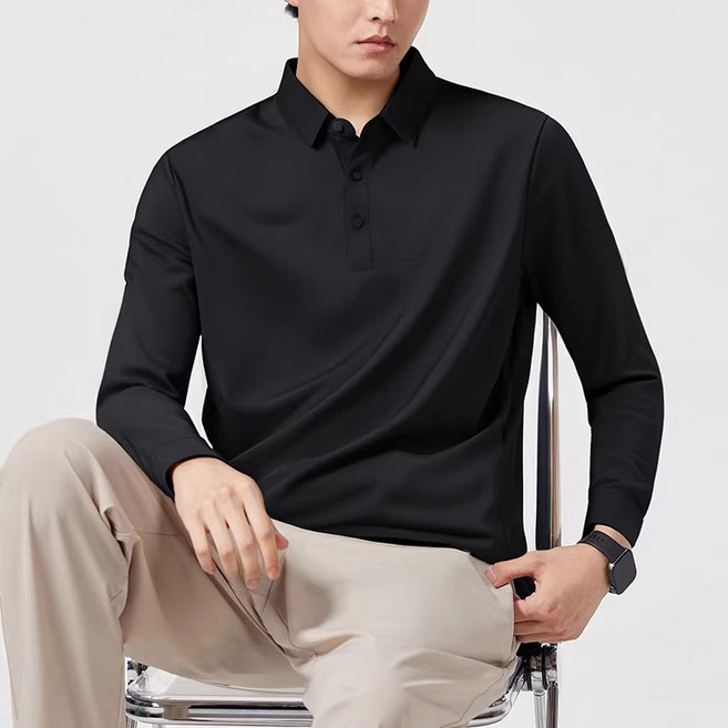 ANYOU 남성 슬림핏 긴팔 티셔츠 심플 기본 비즈니스 캐주얼 상의 카라 단추 골프티