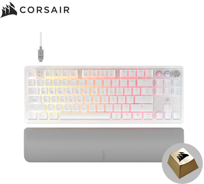 커세어 K70 PRO TKL MGX 래피드트리거 게이밍 기계식 키보드, WHTIE+골드키캡, 마그네틱축(자석축)