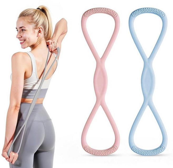 Figure 8 Fitness Resistance Band 15lb Pink + 25lb Blue Silicone Pull Rope for Shoulder Arm Resist