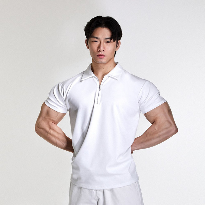 알브이디 와이드숄더 하프집업 머슬핏 폴로셔츠(4color)