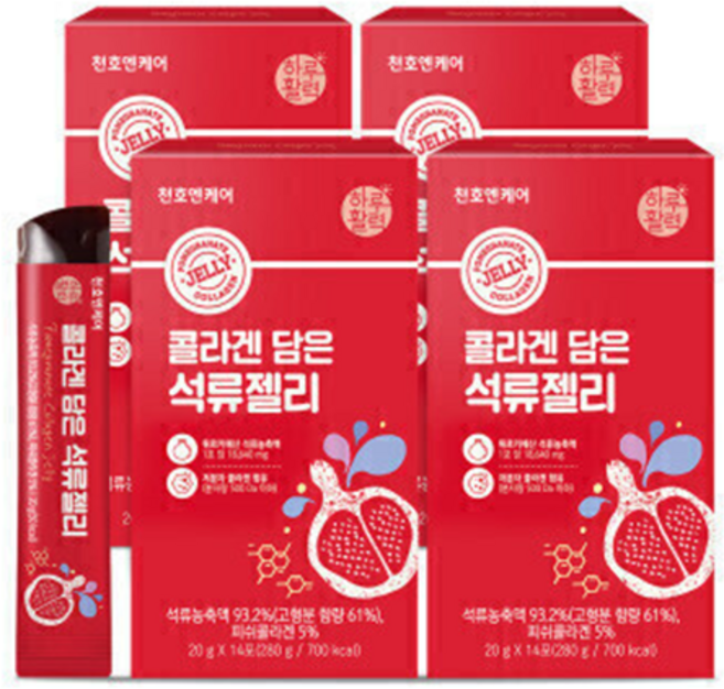 콜라겐 담은 석류젤리 스틱 14포 x 4박스(총56포) / 500달톤 저분자콜라겐 /천호식품, 4박스, 14회분