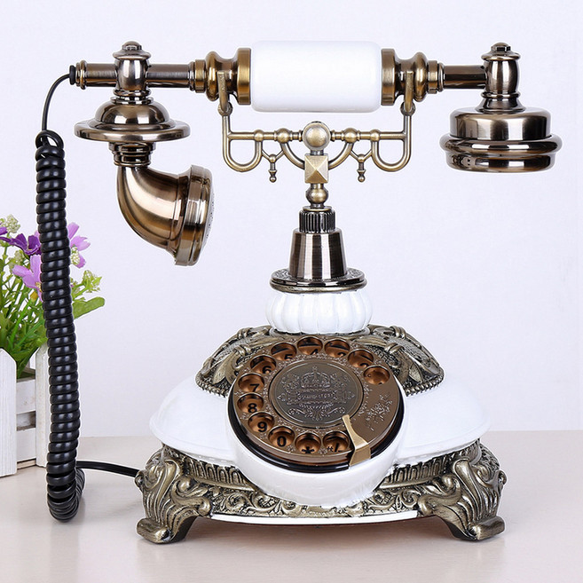 표준 표준 바이얼 클래식전화기 버튼식 사무실 인테리어 장 아날로그 레트로 예쁜 장식 엔틱, 화이트 스핀들 쌍방울, 화이트 회전형 더블벨