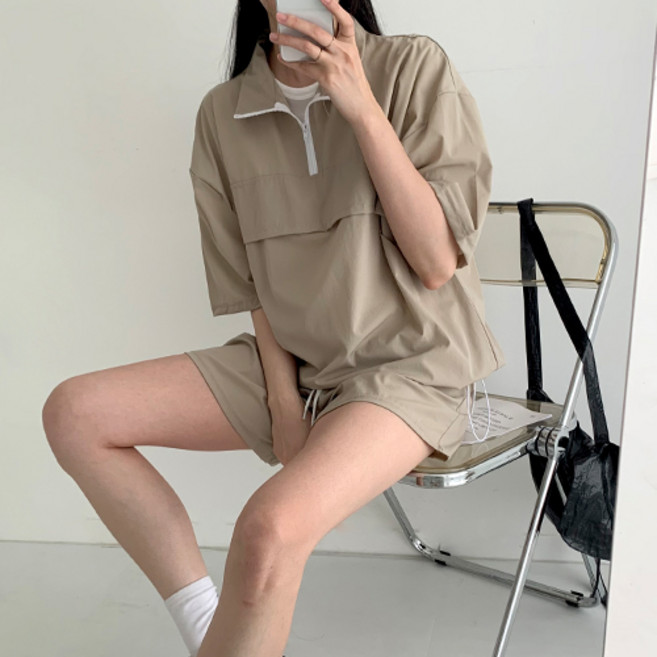 [순이야] S.여성 반집업 아노락 반팔 반바지 세트