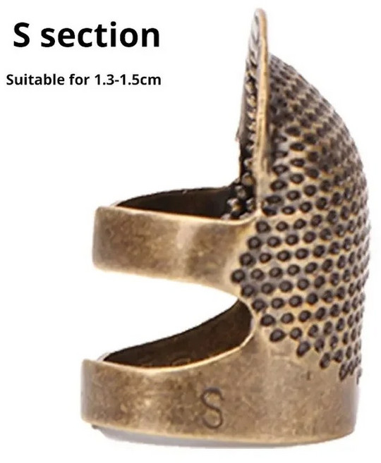 재봉 미싱 구리 골무 레트로 핑거 보호대 중 손가락 보호용 미끄럼 방지 링 핀 용품 키트 2 개, S