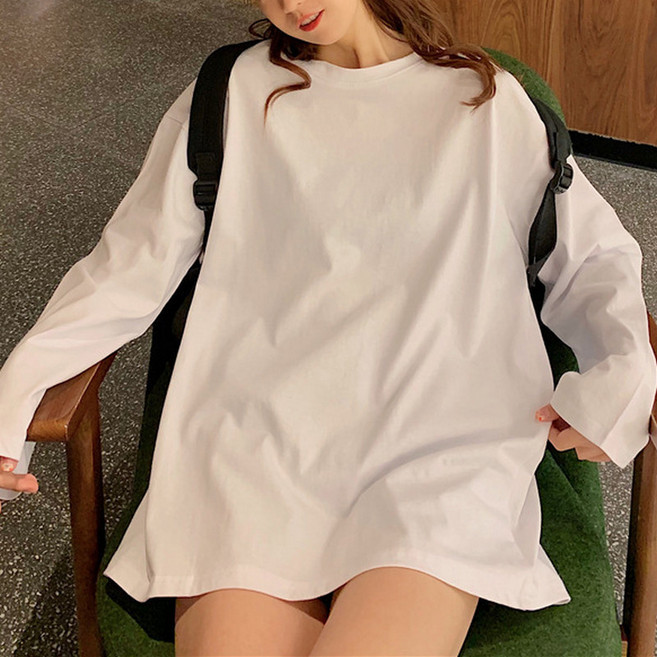 純棉長袖T恤女 韓版寬鬆素色上衣