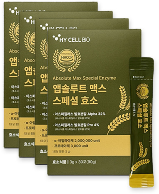 셀타온 200만 역가수치 앱솔루트 맥스 스페셜 곡물 효소 3g 30포(90g) 4Box, 4개