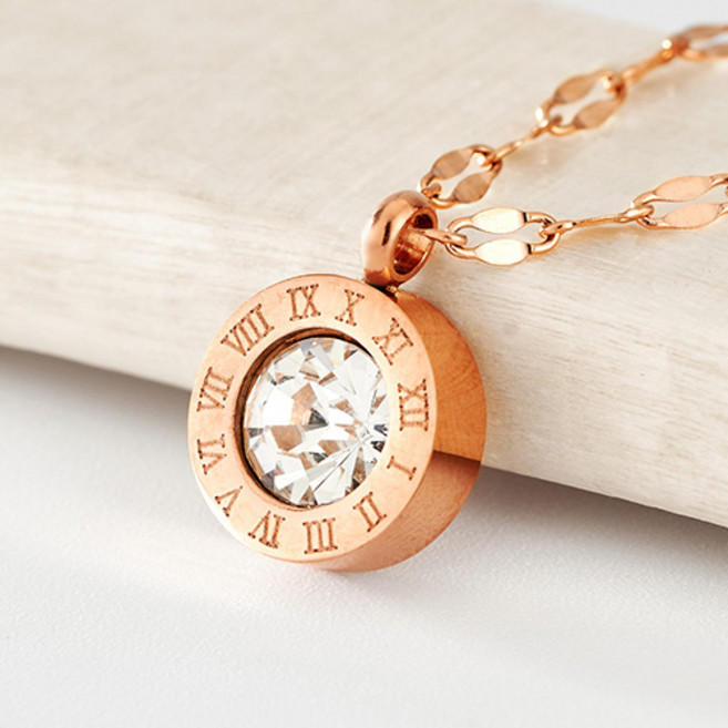 심플 써지컬 로마자 여자 커플 화이트 로즈 골드 큐빅 써지컬 스틸 체인 목걸이