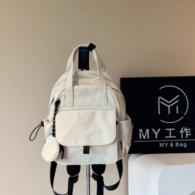 輕便小巧手提兩用背包 防水百搭時尚休閒迷你小書包, 白色