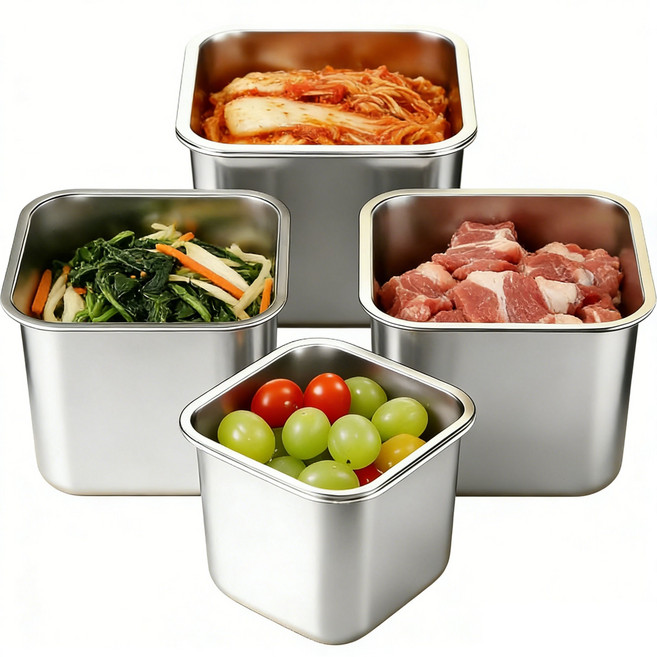 다용도 스테인리스 대용량 밀폐용기 보온도시락 냉장고 반찬통, 900ML+1500ML+2200ML+3000ML, 1개