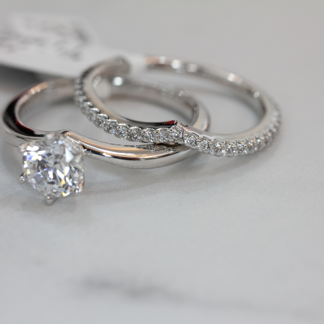 1.1미리 다이아 가드링 V 브이 예물 세트 14K 18K 골드 반지