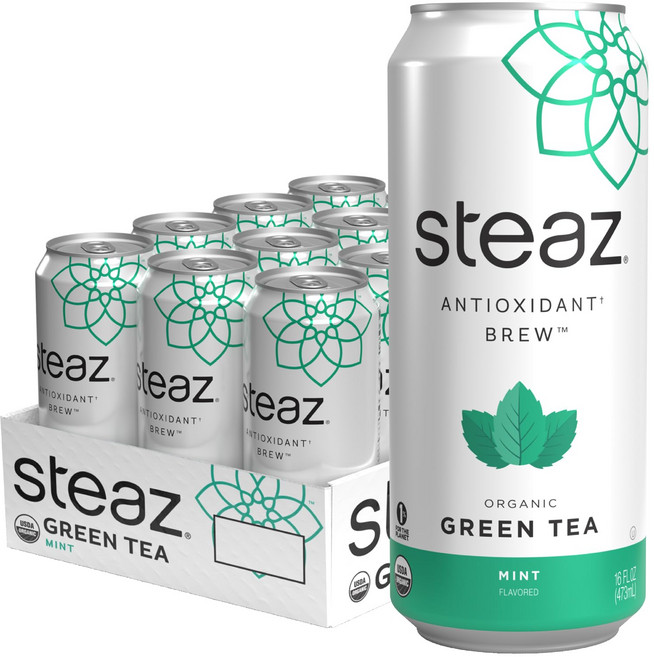 스티즈 - 오가닉 녹차 - 민트 (12개 팩) - 항산화 추 Steaz - Organic Green Tea - Mint (12 Pack) - Antioxidant Brew - 65, 16 Fl Oz (12팩), 1개, N/A