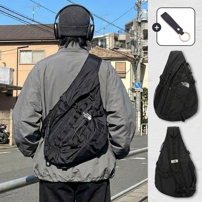 노스페이스 크로스백 SB 일렉트론 LT 페로 UR 슬링백 + 가죽 키링 세트