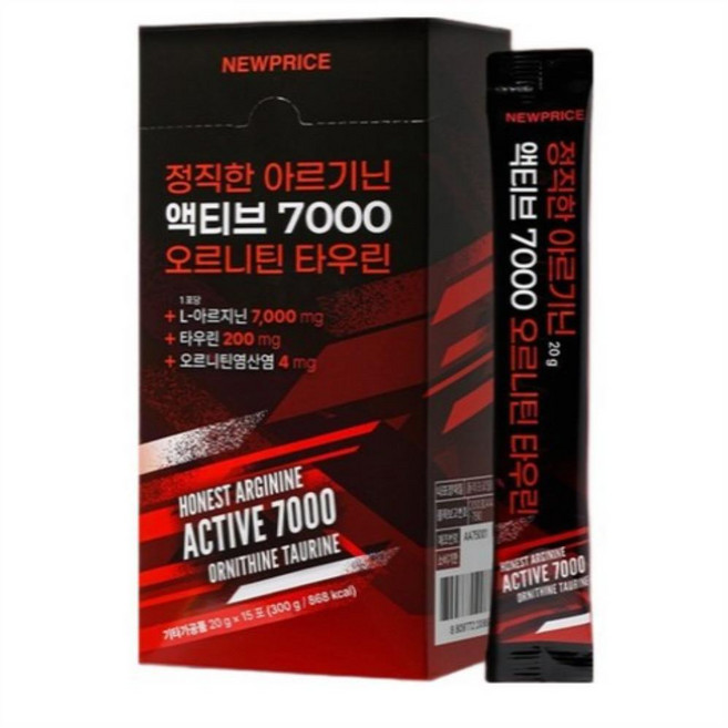 뉴프라이스 정직한 아르기닌 액티브 7000 오르니틴 타우린, 10개, 300g