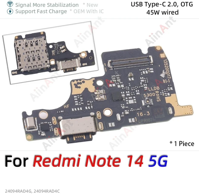 호환 샤오미 레드미 노트 14 프로 플러스 5G용 하단 도크 USB 충전 보드 커넥터 케이블, 07 For 레드미 Note 14 5G