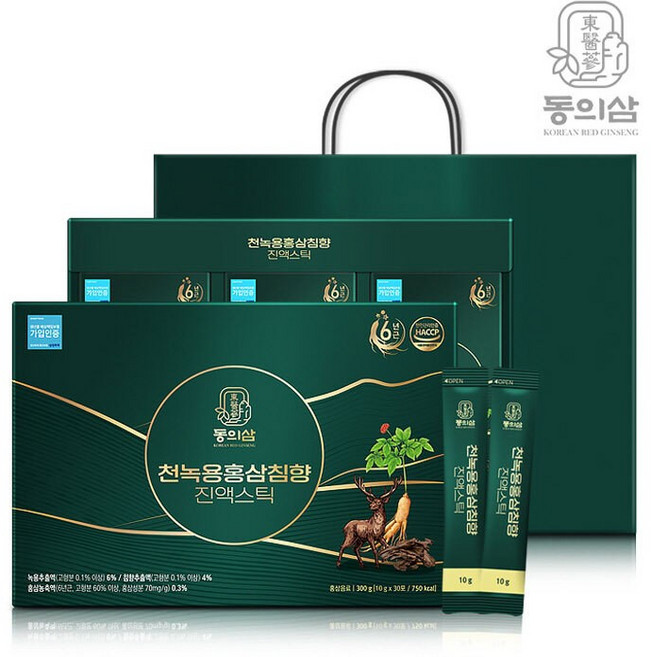 귀한 녹용과 6년근 홍삼 침향을 담은 프리미엄 진액 스틱, 3개, 300g