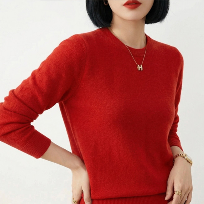 핑크셀럽 여성용 베이직 보들 라운드 니트 티셔츠