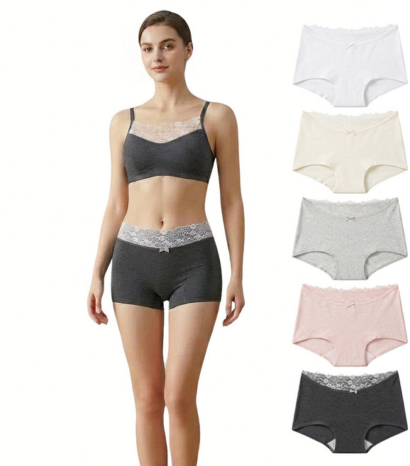 레이스 팬티 여성용 순면 중허리 통기성 섹시 레이스라인 평각팬티 전체힙커버 일상편안
