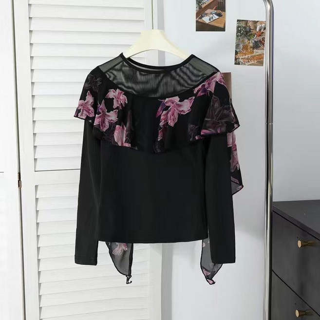 페이준 여성 모던 톱 프린트 라틴 댄스 댄스 기품 라운드 사교 댄스 의상 긴팔 LN802