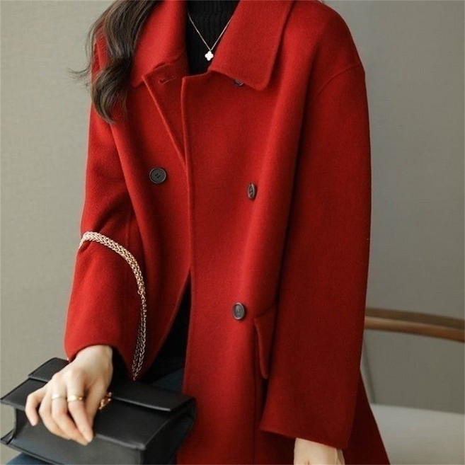 besteffie 여성 모직 코트 오버핏 가을 겨울 따뜻한 긴팔 양모 코트 더블 버튼 클래식 롱 자켓 캐시미어코트 E15