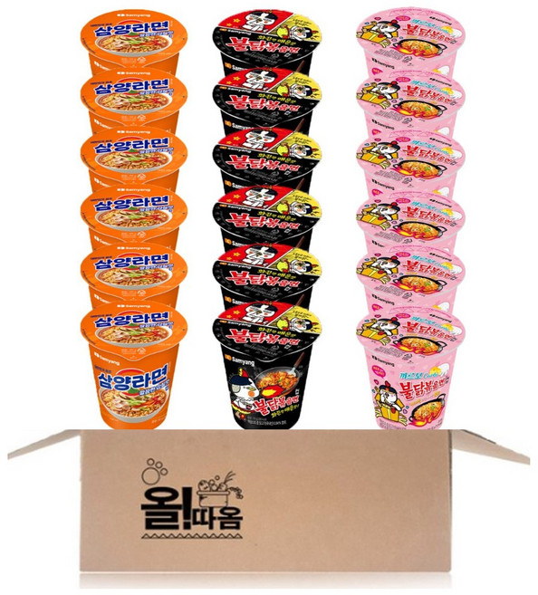 삼양 소컵라면 3종 18입 기획세트 1호(삼양라면6입+불닭볶음면6입+까르보불닭볶음면6입), 1박스