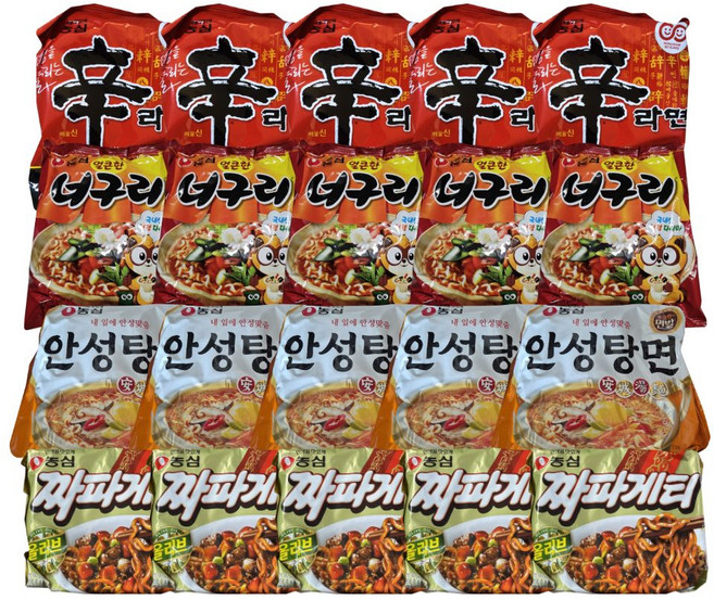 농심 신라면 5개 + 너구리 5개 + 안성탕면 5개 + 짜파게티 5개 (총 20봉), 20개