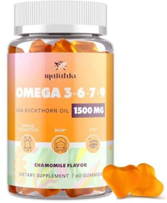 오메가-7 산자나무속 오일 젤리 3 6 7 9 여성용 보충제 아마씨 비타민 E A 및 프로바이오틱스 - 피부 눈 건조 카모마일 맛 120개, 60 카운트 (1개짜리 팩) - 쿠팡