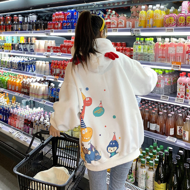 YLEMI 봄가을 여성 긴소매 후드 프린트 맨투맨티