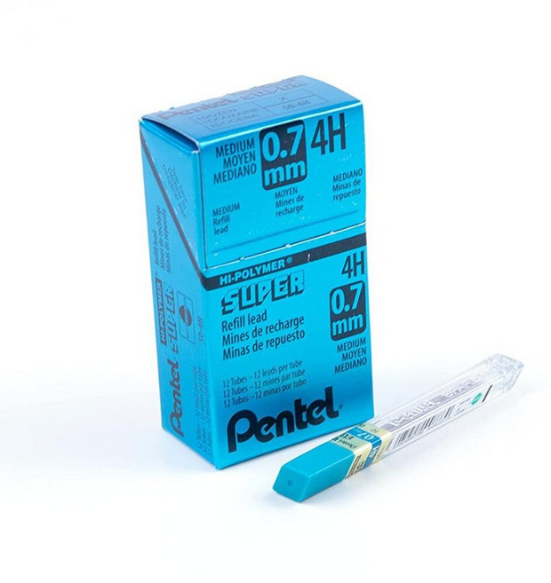 펜텔 Pentel 수퍼 하이폴리머 리필 샤프심 0.7mm 미디엄 2B 샤프심 144개입 (50-2B) 그레이 202043 3900284971, 4H 리드