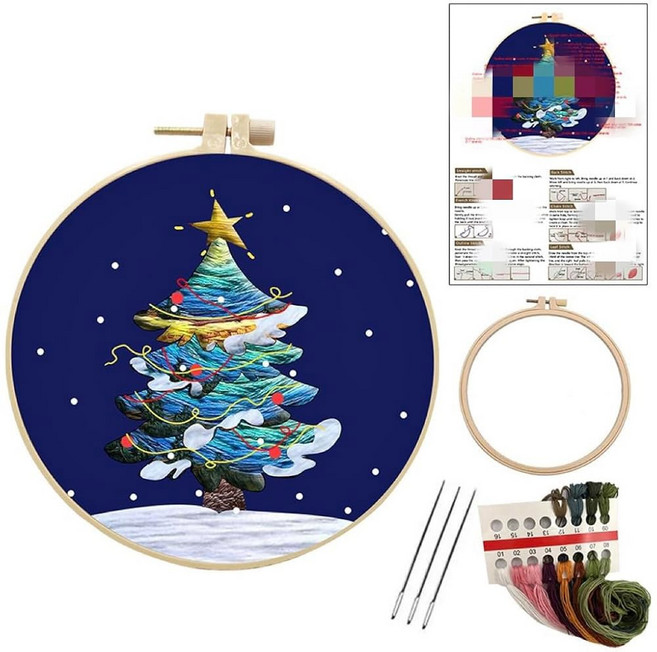 JRYYR 우정 선물 초급 자수 키트 패턴과 지침이 포함된 DIY 크로스 스티치 키트 꽃숲과 바다산