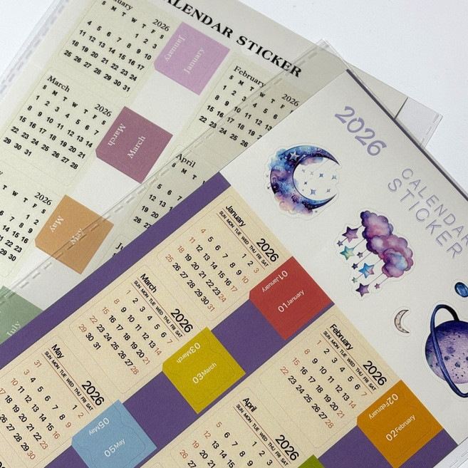 모소가 다꾸용 파스텔 달우주 미니 달력 스티커, 1개, 달우주 파스텔