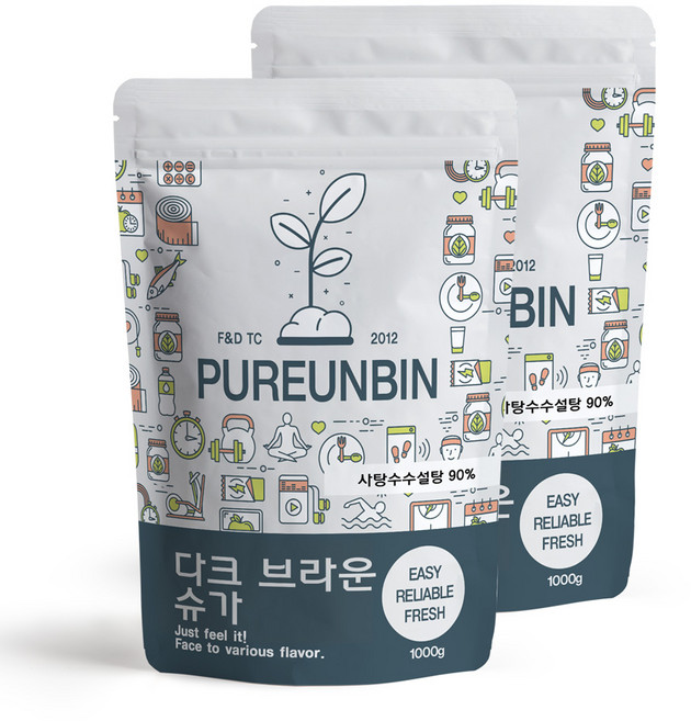 푸른빈 다크 브라운 슈가 사탕 수수 설탕, 2개, 1kg