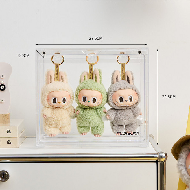 HOMBOXX labubu 盲盒收纳展示架 搪胶娃娃透明悬挂亚克力展示盒柜, 透明色【labubu展示盒】