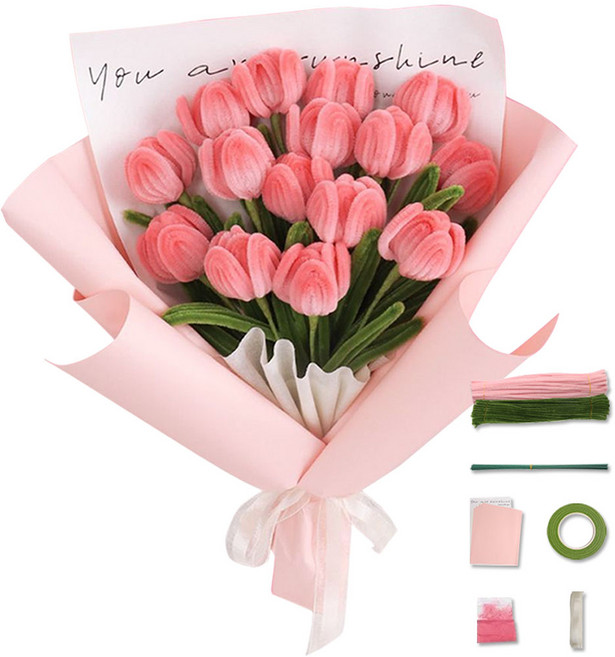 루루이즈 모루 꽃다발 DIY 키트, 핑크튤립 세트, 1개