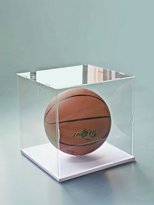 싸인볼 아크릴 케이스 축구공 수집 바닥공 검정 투명 제외 농구공 기념볼 보관함, 두꺼운 화이트 베이스, 1개