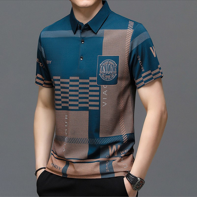 비보뉴 40대 50대 아빠 카라 반팔티셔츠 쿨링 와이드핏 프린팅 남자여름티 중년남성 편안한 통기성 카라티