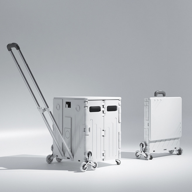 개웃기냥 접이식 75L 쇼핑 카트 캠핑 카트 장바구니 캐리어 + 뚜껑 일체형 사각 박스 다용도 캠핑 수레 핸드 카트 폴딩 박스, 1개, B 펄 화이트