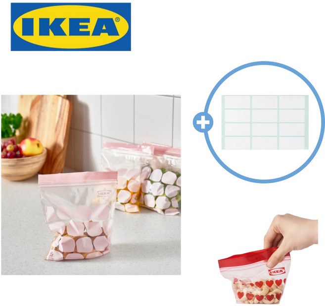 [이케아정품] 이케아 지퍼백 1L 핑크 0.3L 하트 접착메모지, 1개, 50개입, 혼합