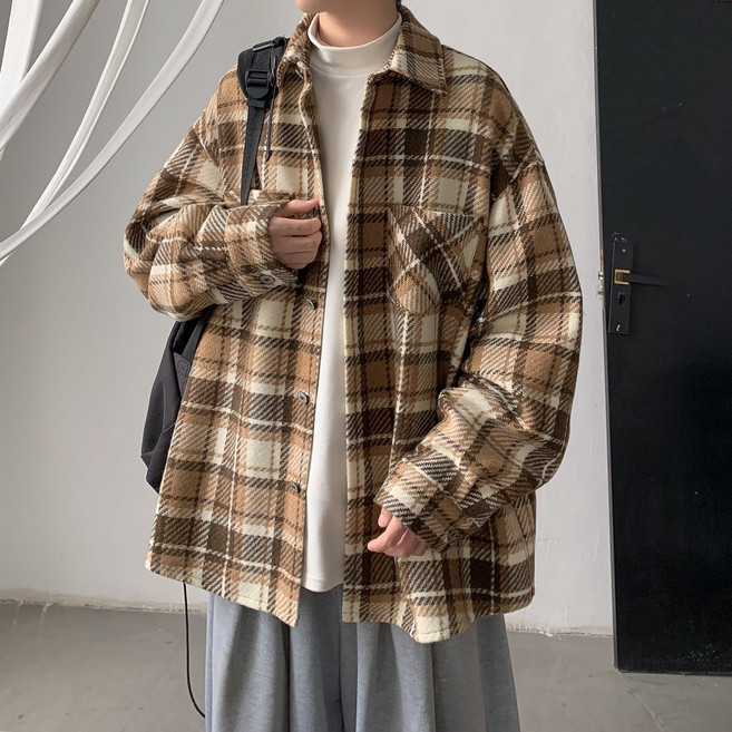 【美式復古】男生襯衫 長袖襯衫 格子襯衫 寬鬆襯衫 休閒外套 翻領設計 百搭潮流 秋季新款 多色可選