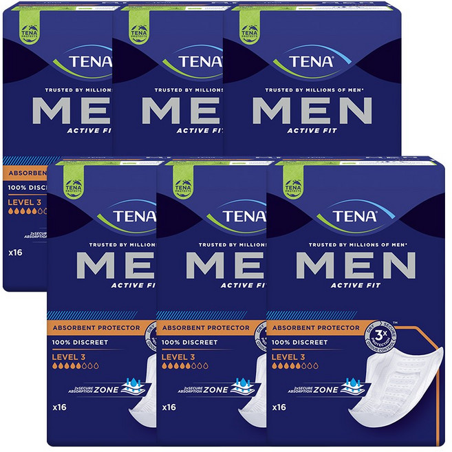 테나 맨 level3(레벨3) 16매 x 6팩 / 남성용 요실금 패드 성인용기저귀, 16매입