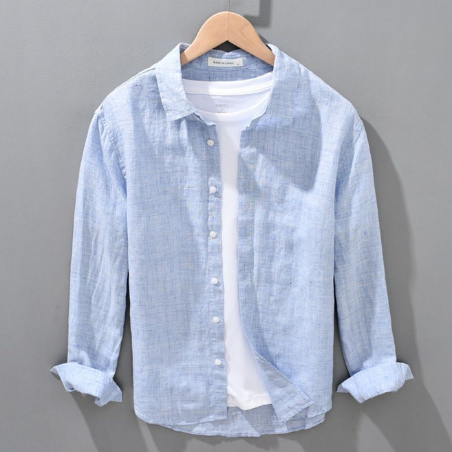 남자 면 마 긴팔 셔츠 빈티지 얇은 상의 봄여름 루즈핏 캐주얼 린넨 아우터 패션 남성복