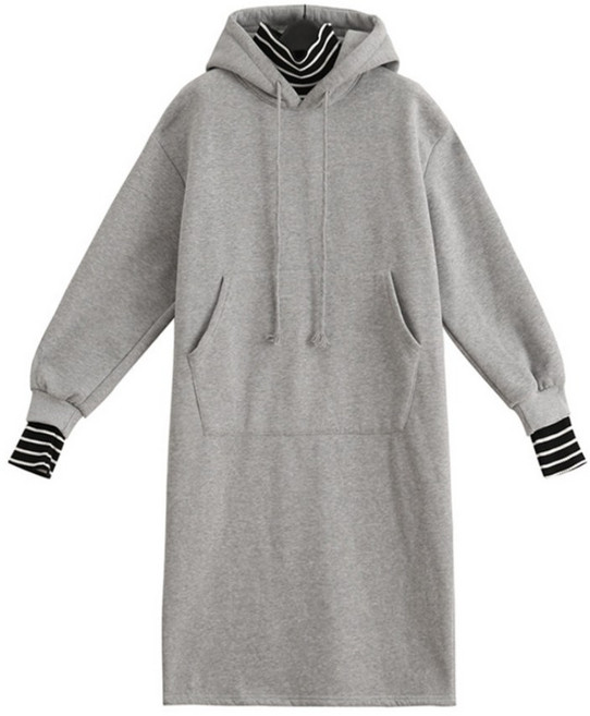에쉬울프 여성용 롱기모후드원피스 오버핏 빅사이즈 겨울 후드 포켓