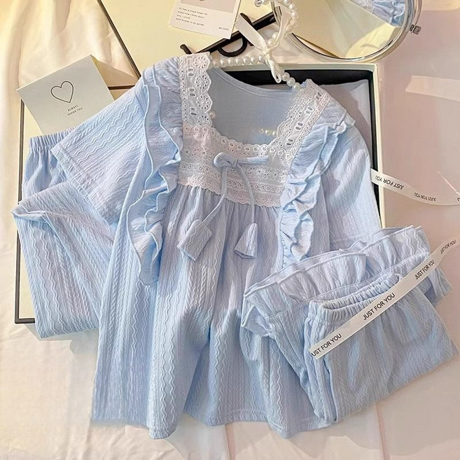 Toruva어린이 여름 반팔 레이스 잠옷 세트14세 이상