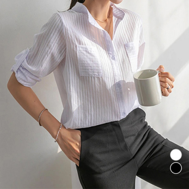 [나크21] (55~99) 스트라이프 시스루 블라우스 NK21-T-3