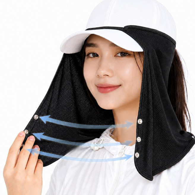 라리브 얼굴 햇빛가리개 모자 썬가드, 1개, 블랙